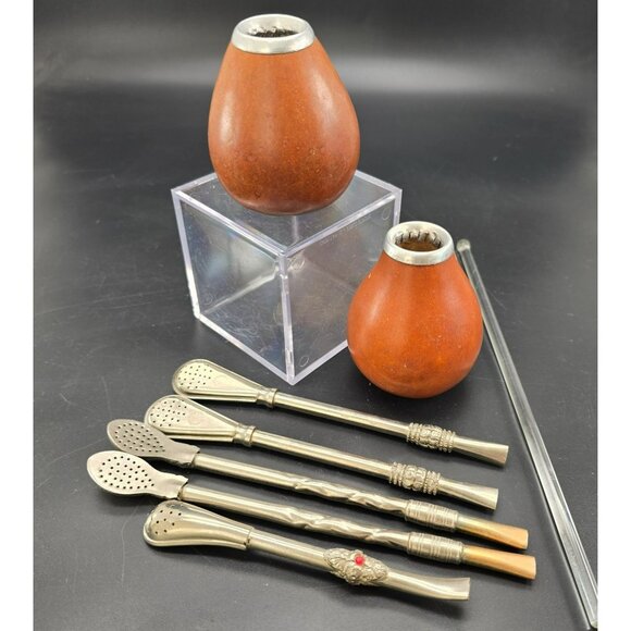 Argentinian Yerba Mate Traditional Drinking Set With Bombillas Spoons HS1222 - Picture 3 of 12
